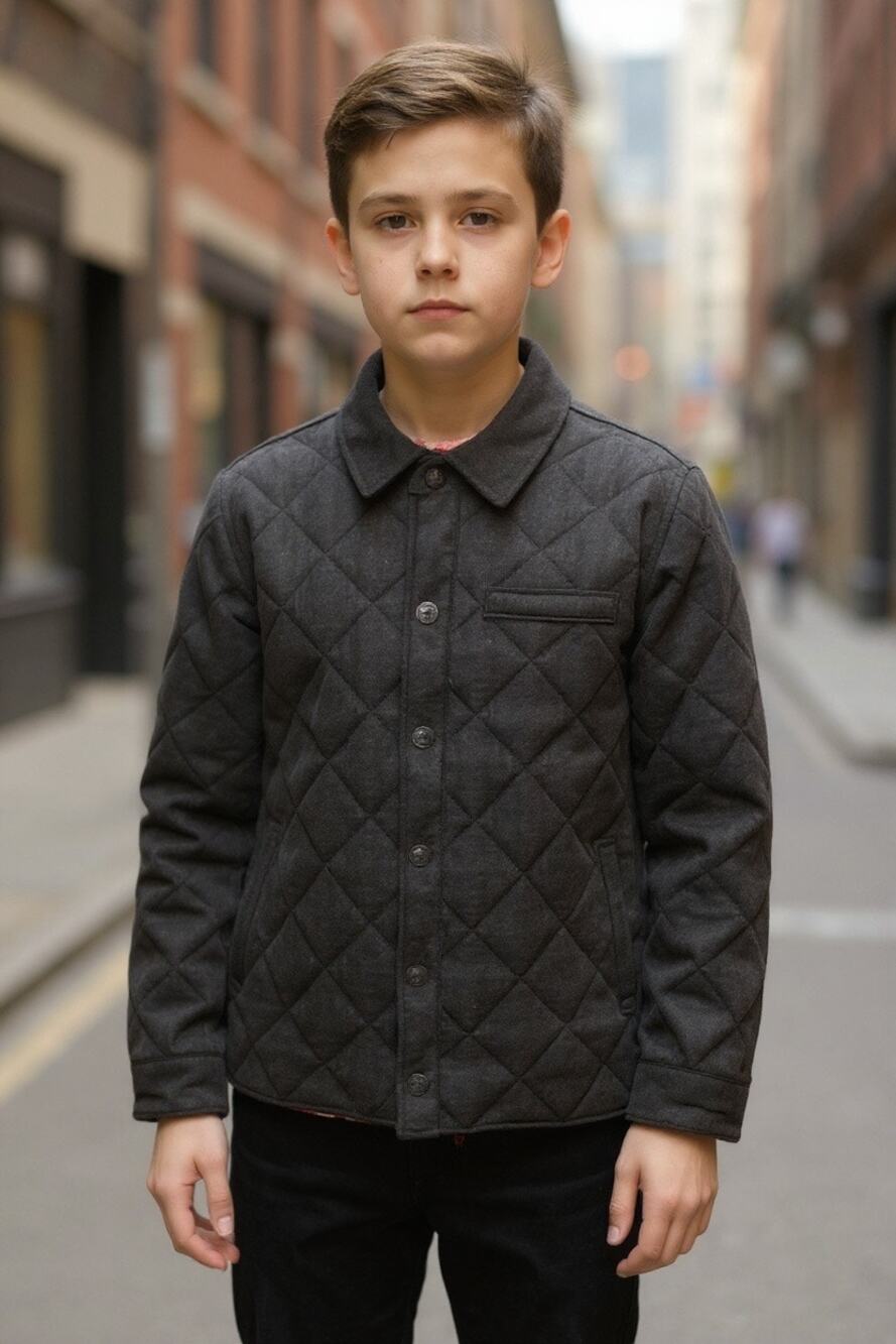 Tommy Bahama Youth Quilted Jacket Black Snap Front Plaid Lined Coat Size M 7/8